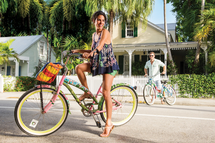 A couple bicycling in Key West