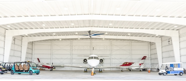 Planes in an airplane hangar
