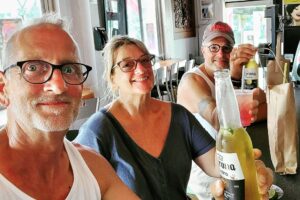 Rob, Harvey and Leigh enjoying happy hour.