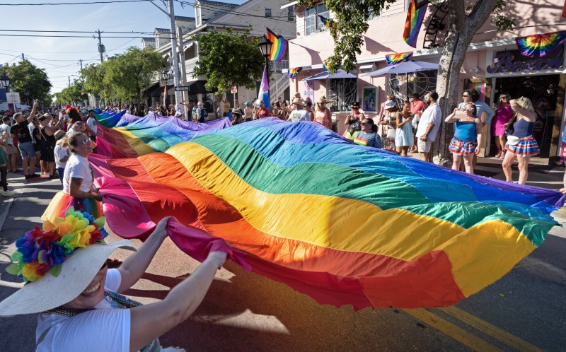 Marchers in the Sunday, June 29 Pride parade are to carry a 100-foot-long section of the iconic Sea-to-Sea flag that in 2003 stretched the entire 1.25 miles of Duval Street from the Atlantic to the Gulf. Photo: Florida Keys News Bureau