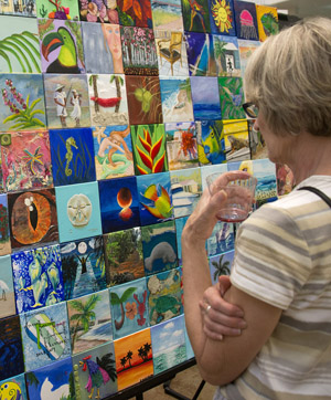 Individual canvases in the intriguing Connections Project mural feature a wide range of colors, moods and media types. (Photo by Andy Newman, Florida Keys News Bureau)