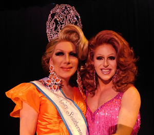 Emcee Randy Roberts (right) contratulates newly crowned Miss Gay Southernmost USofA Classic Joanna James.
