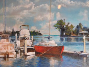 J.H.'s canvases depict Keys locales in the island's characteristically vibrant colors. 