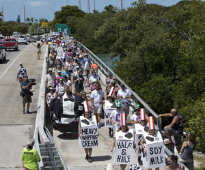 Costumed entrants ambled and strolled across the 300-foot-long span over Cow Key Channel -- the shortest of the Florida Keys Overseas Highway's 43 bridges. (All photos by Rob O'Neal, Florida Keys News Bureau)
