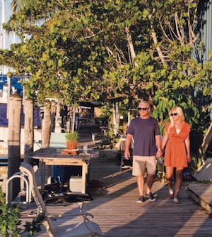 Couple strolling Florida Keys marina