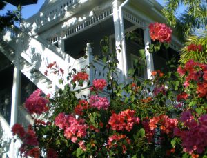 Key West home staircase flowers