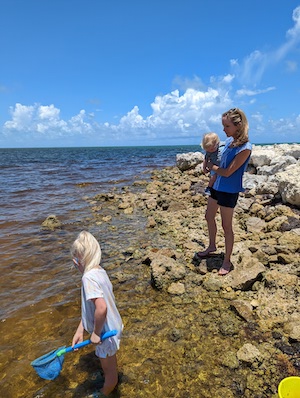 Mom and kids Upper Keys shoreline