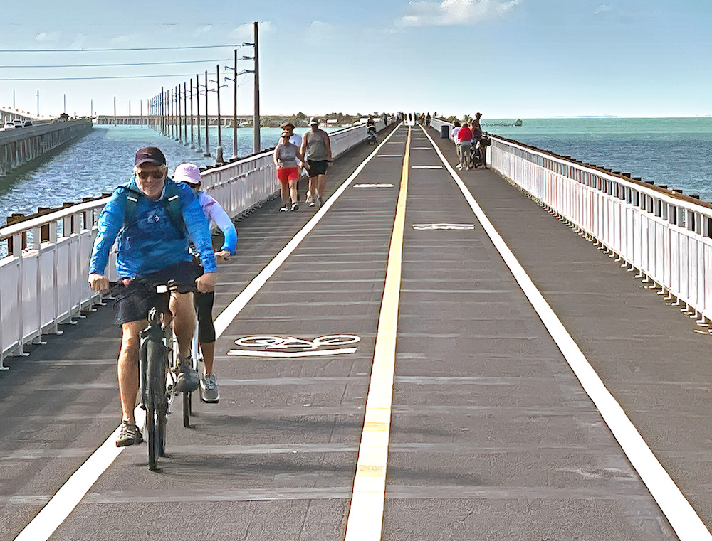 Bicyclist on Florida Keys Old Seven Mile Bridge