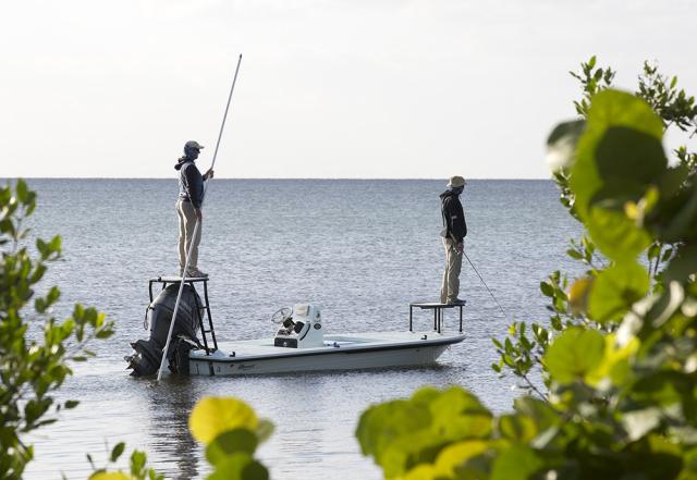 Fishing for bonefish in the backcountry flats, a catch and release sport.