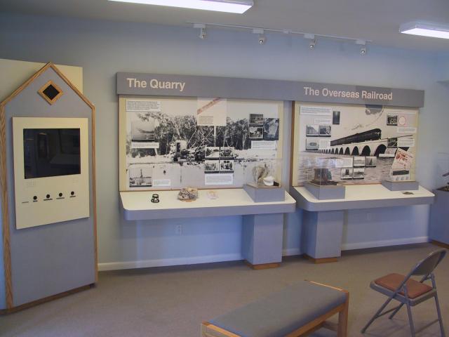 View of quarry and Oversea Railroad exhibits in the visitor center.