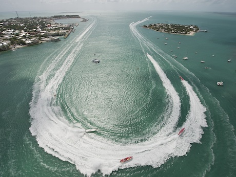 Competitors roar over a 4.5-mile-per-lap course that includes Key West Harbor and provides unparalleled viewing for fans of skill and speed. Images: Andy Newman