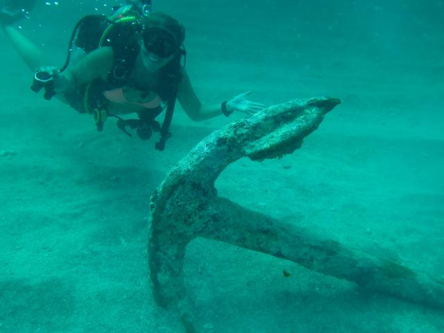  During a post-Irma survey dive at the Benwood wreck, divers discovered a recently unearthed anchor, for decades buried in the sand. Image: Jack Fishman