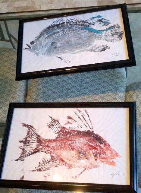 Gyotaku, or fish printing, involves inking or painting an actual fish and pressing handmade paper or canvas on them to create exact replicas. 