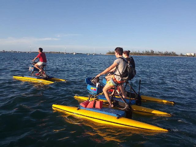 Also powered purely by human effort, hydrobikes are making their way into the Florida Keys.