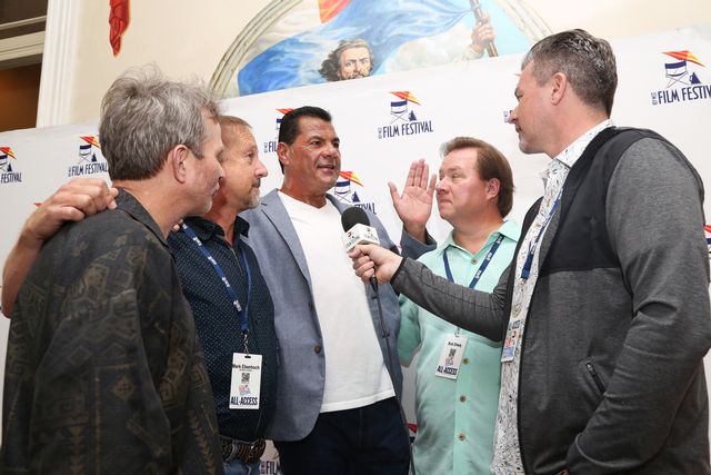 “Brothers in Arms” film director Paul Sanchez, center, at the 2018 Key West Film Festival with crew members of the 1986 film “Platoon,” left to right, Mesquite, TX, based actor Bob Orwig.