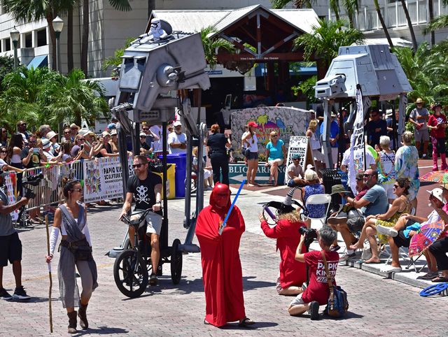 Star Wars Imperial walkers were these participants' inspiration for a parade entry. 