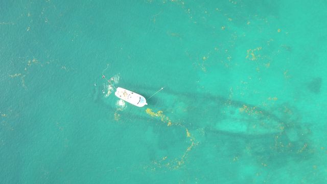 Aerial view of the Benwood shipwreck. Image: J Fishman, Key Largo Dive Center