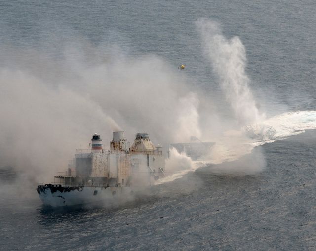 The USNS Gen. Hoyt S. Vandenberg was scuttled off Key West in May 2009, and reached the bottom of the ocean floor, upright, in 1 minute, 45 seconds. Image: Andy Newman