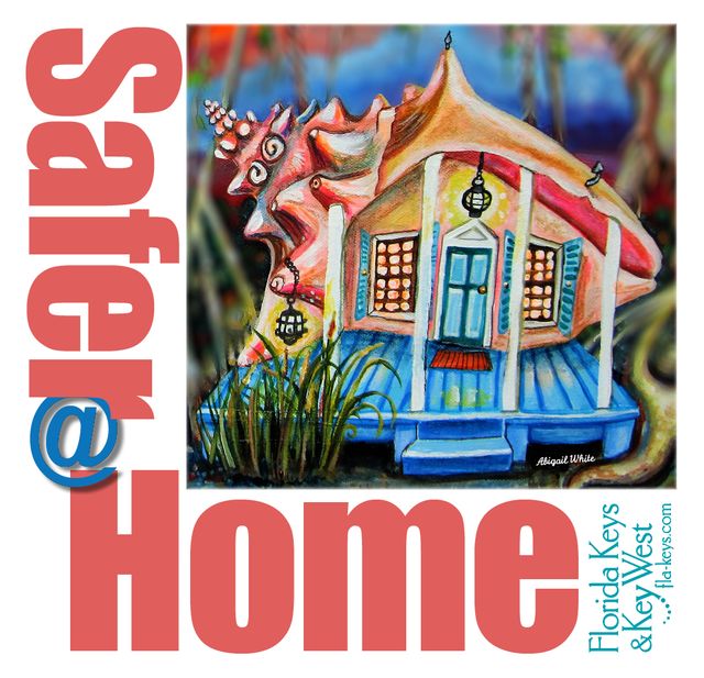 The ‘Safer@Home’ logo, based on a whimsical ‘conch house’ image created by Keys artist Abigail White, identifies and brands the initiative. Credit: Florida Keys News Bureau