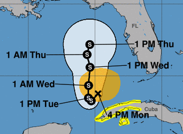 Official National Hurricane Center forecast track for Tropical Storm Eta at 4 p.m. ET, Monday.