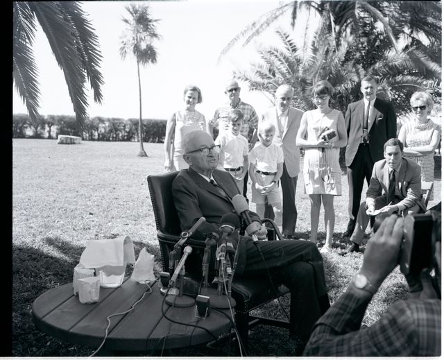 Former President Truman holding a press conference at the Casa Marina Hotel in 1969.  Monroe County Library Collection.