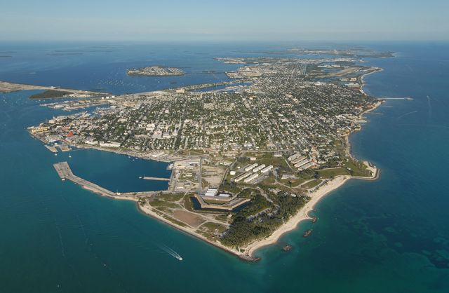Aerial view of Key West, the southernmost island along the Overseas Highway.