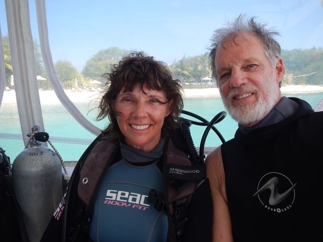 Ken with wife Denise after a dive. 