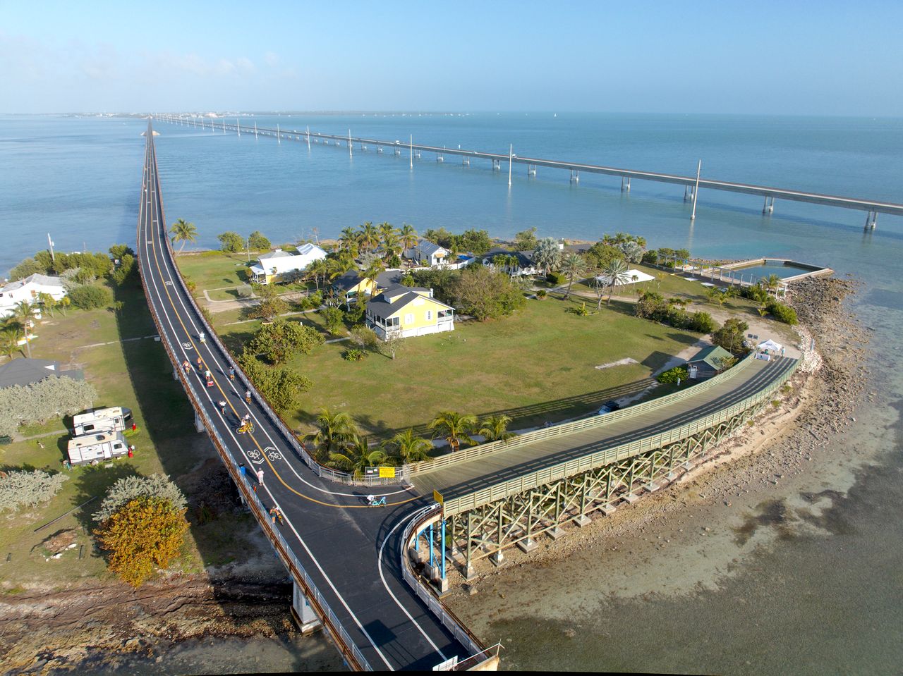 Visitors and residents are once again cycling, walking, running, and watching sunrises and sunsets along a section of the famed Old Seven Mile Bridge that also serves as the gateway to Pigeon Key . 