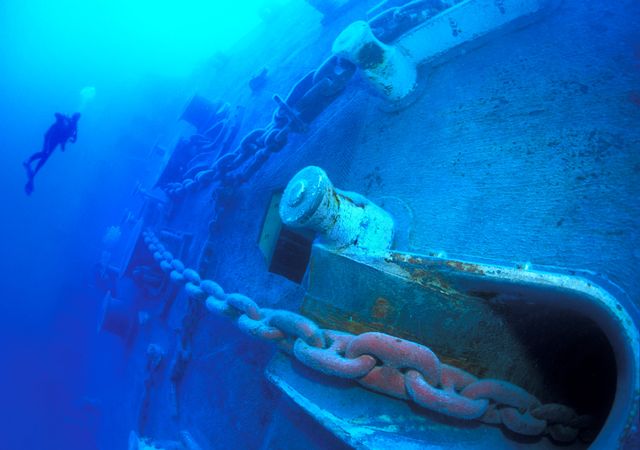 The ship remained in this sideways position for three years after its initial sinking, until strong currents from Hurricane Dennis shifted it to the current upright stance.