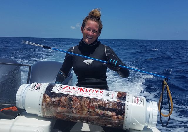 Rachel Bowman is known locally as the undisputed lion fish huntress,  having captured thousands of the invasive predators. 