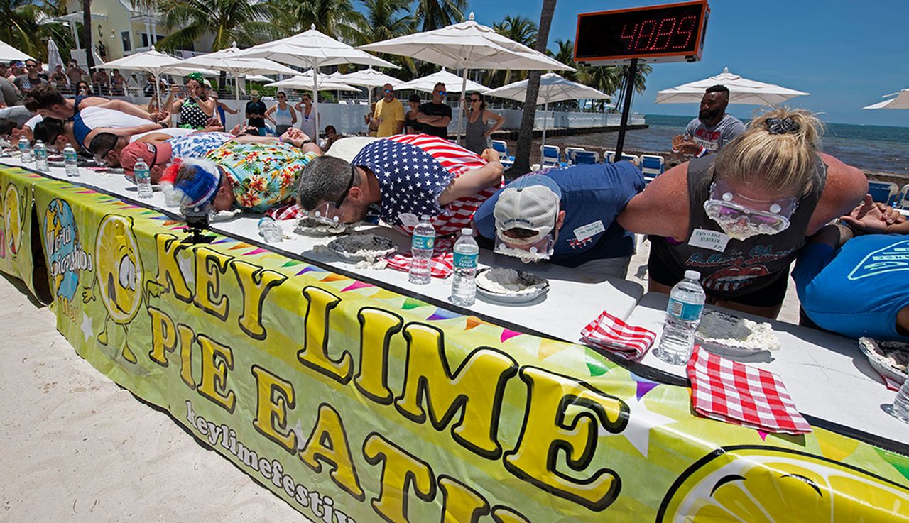 The festival’s most popular event — and undoubtedly its messiest — is the Key Lime Pie Eating Championship.