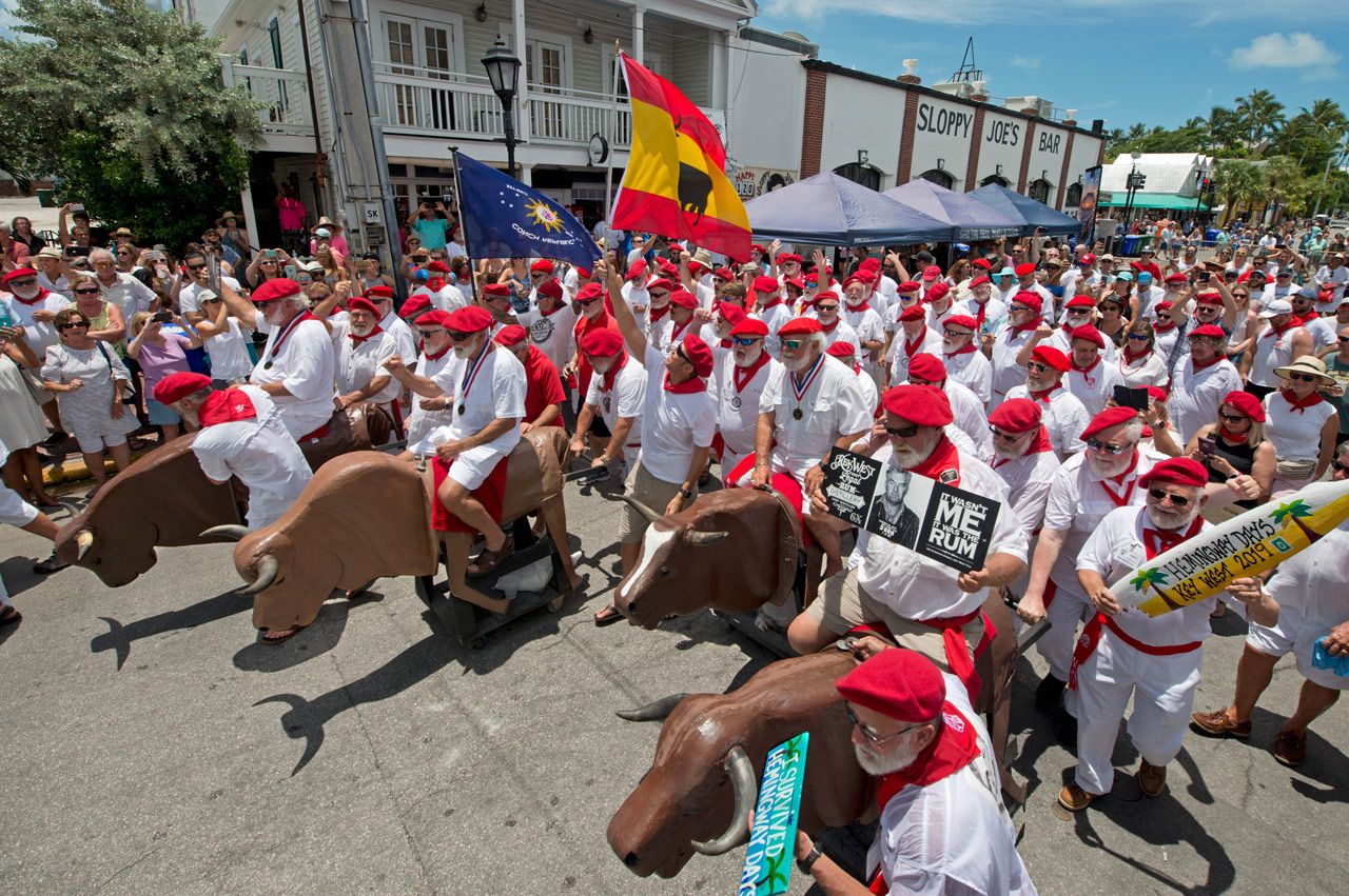 Look-alikes take center stage at Sloppy Joe’s “Running of the Bulls,” a spoof of the renowned annual event in Pamplona, Spain.  Images: Andy Newman