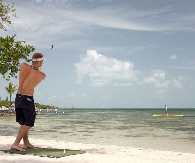 Conch Scramble is a unique on-the-water experience where the target greens float and biodegradable golf balls turn into fish food.