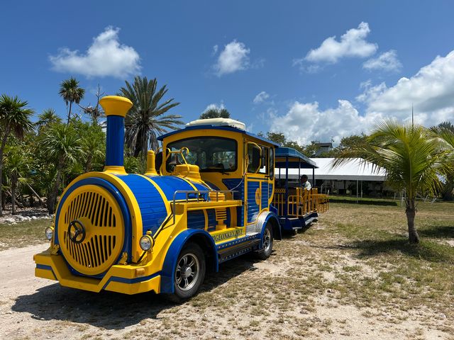 In the Middle Keys, a colorful new 60-passenger tram, sporting a locomotive front and two 30-passenger coaches, transports visitors along a 2.2-mile span of the historic Old Seven Mile Bridge to the tiny island of Pigeon Key. 