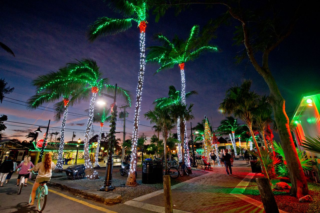 The Key West Historic Seaport is decked out with holiday illumination for the annual “Harbor Walk of Lights.