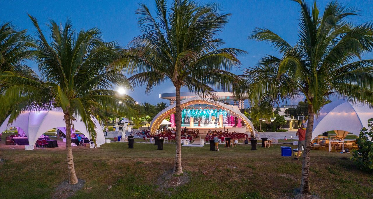 The Key West Literary Seminar takes place each January at Coffee Butler Amphitheater at Truman Waterfront Park. This view shows the main stage decorated for the 2022 event's theme of 