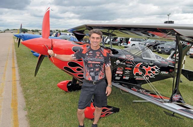 Aerobatic showman Skip Stewart is to fly his custom-built biplane Prometheus along with other civilian air show performers. 