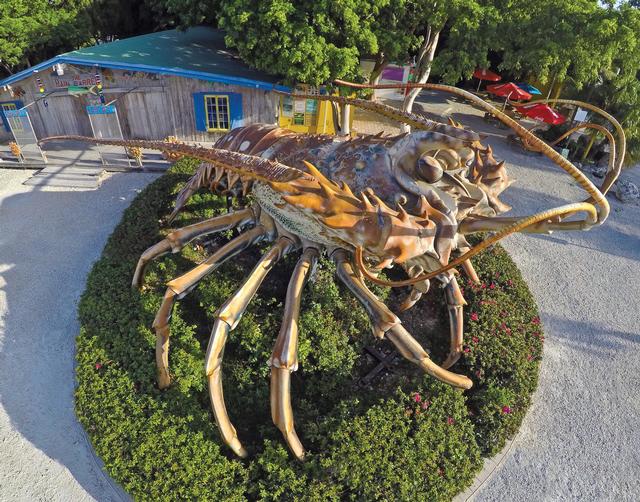 Betsy is a 30-foot-tall, 40-foot-long Florida Keys spiny lobster sculpture that was moved to its current home at the Rain Barrel Village in 2009. Photo: Bob Care 