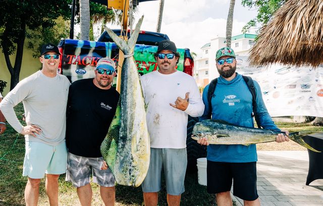 The largest dolphin of the tournament won for largest fish on day two, but did not count towards the overall win, since the team only weighed two dolphin fish and three were required. Photo: Mary D Griffin Photography