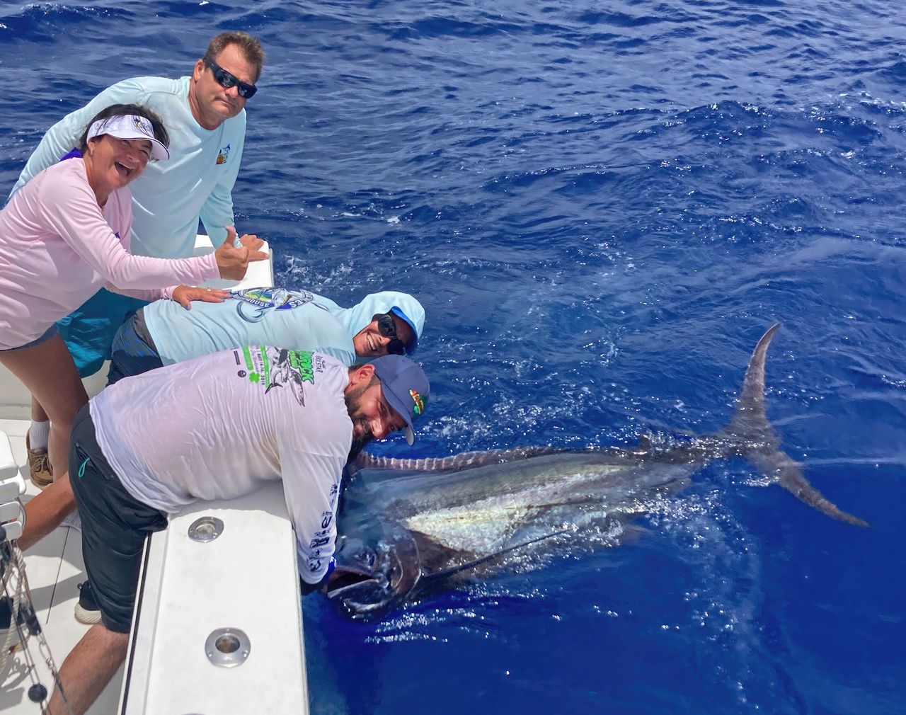 Nicholas Cioffi (front) of West Palm Beach, Fla. released a blue marlin estimated at 400 pounds during the annual 2023 Key West Marlin Tournament. His team took second place. Photo: Capt. Billy Wickers III
