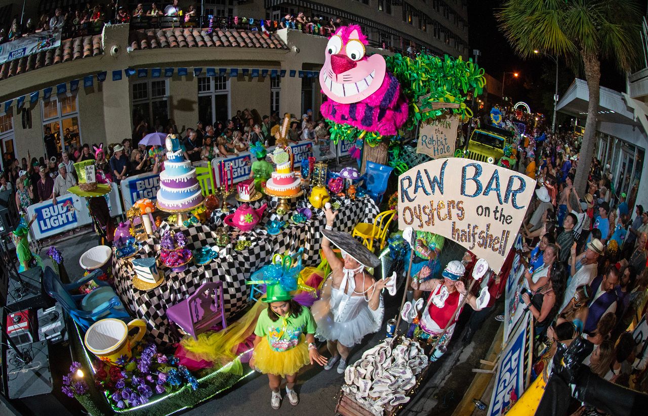 A group representing the classic “Alice in Wonderland” universe makes its way up Duval Street during the 2022 Fantasy Fest Parade. Photo: Andy Newman