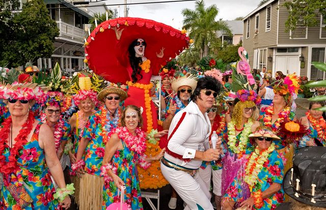 Costumed characters strut through the streets of Old Town Key West during the local-favorite Masquerade March. Photo: Rob O'Neal