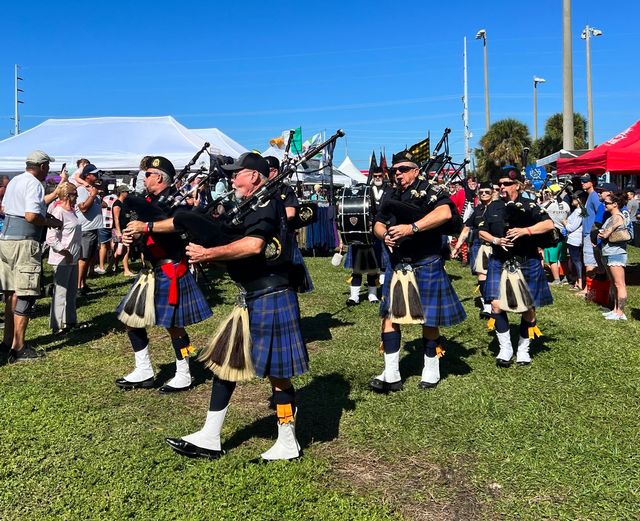 The Police Pipe and Drum of Florida leads the way in the parade of pipe bands at the 2023 Florida Keys Celtic Festival. Photo: JoNell Modys