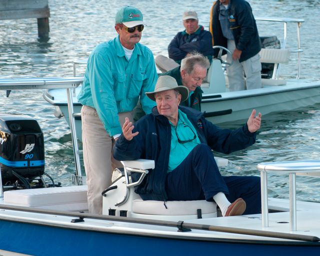 Former President George H. W. Bush, pictured here in 2002, departs the dock for a day of fishing in the George Bush/Cheeca Lodge Bonefish Tournament off Islamorada. Photo: Andy Newman