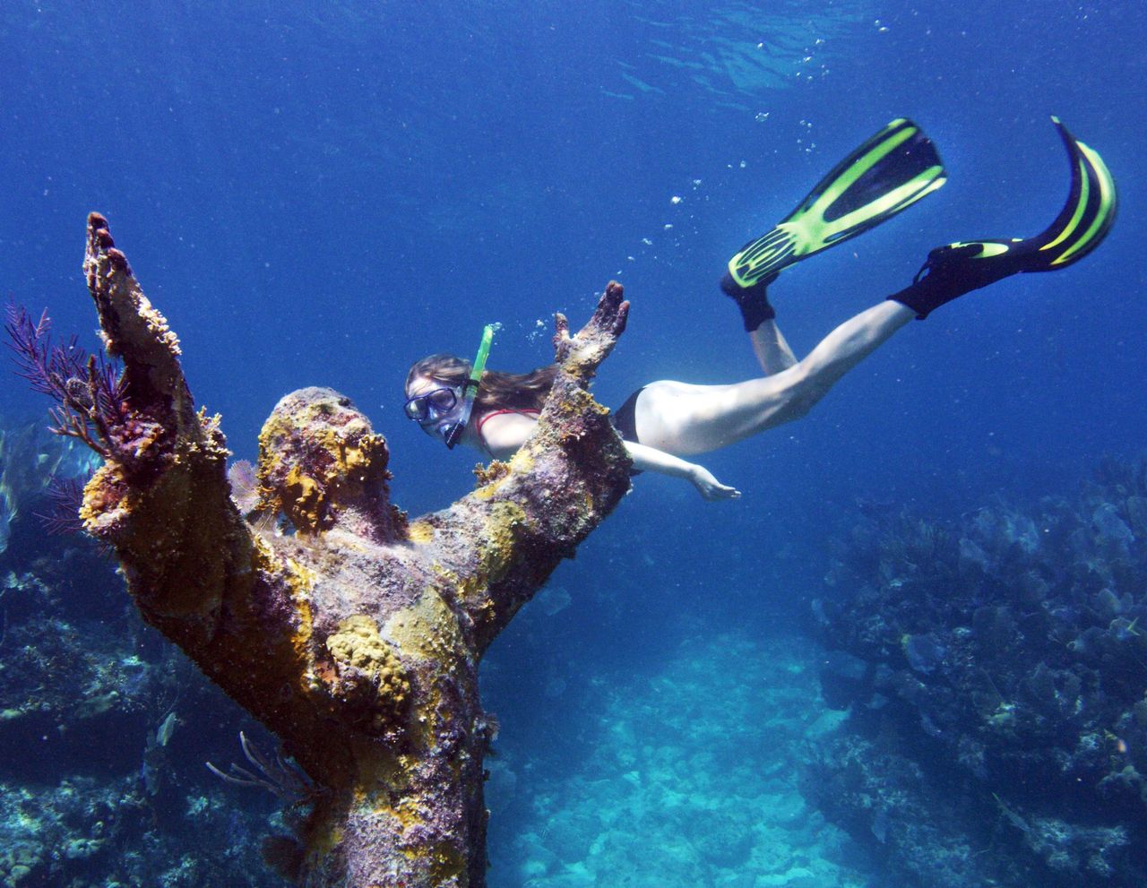 The magnificent Christ of the Deep statue stands in 25 feet of water at Key Largo Dry Rocks. Photo: Stephen Frink