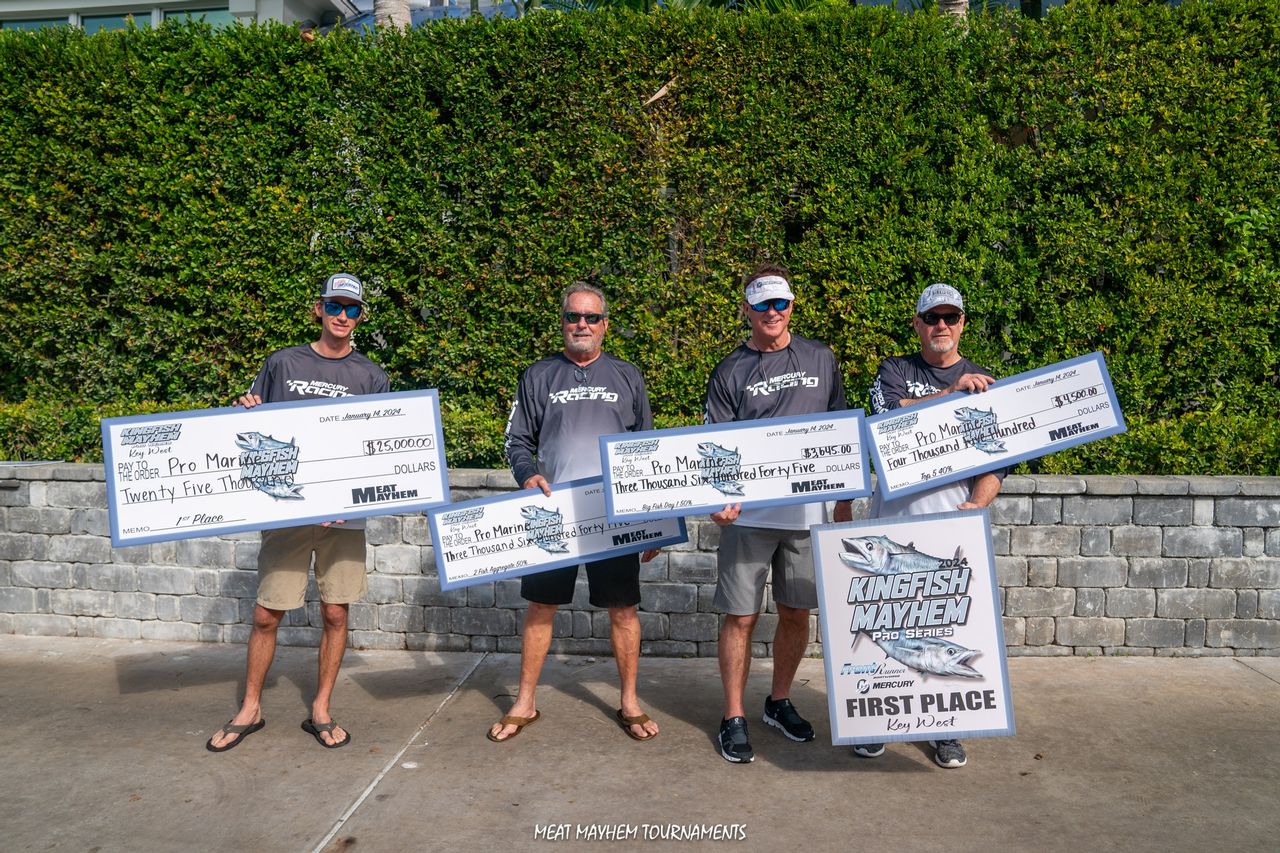 Two kingfish totaling 84.4 pounds earned the Pro Marine team top honors in the pro division of the Key West Kingfish Mayhem Tournament that ended Jan. 14. Photo: Meat Mayhem