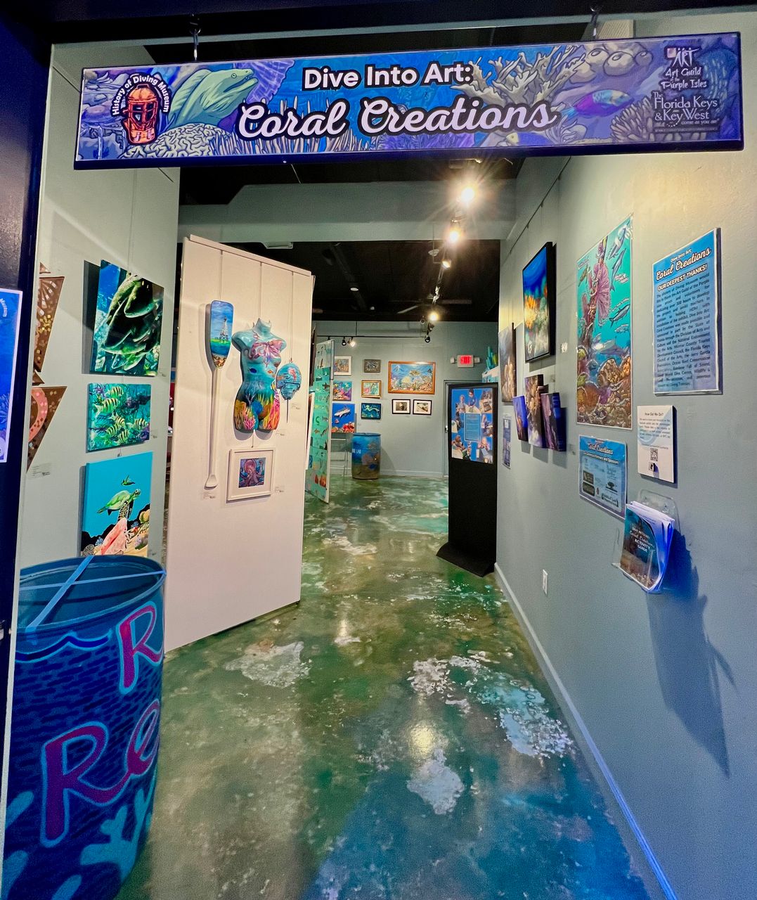 The Dive Into Art: Coral Creations exhibit, on display at the History of Diving Museum, includes works of art themed to inspire coral conservation. Photos by JoNell Modys