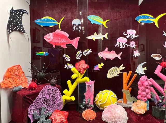 Coral Shores High School art students created a mixed media display of life on the coral reef. 