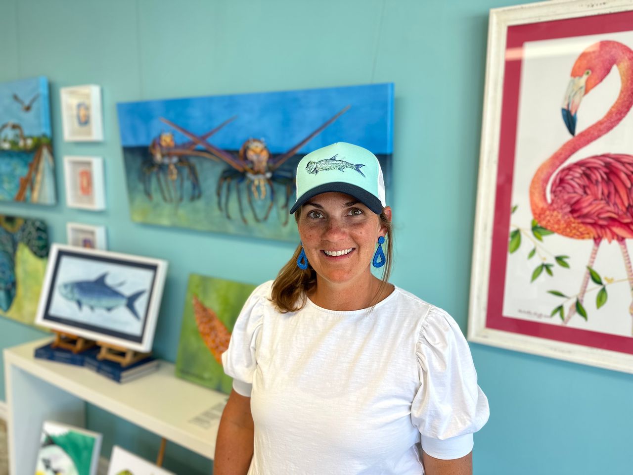 Michelle Nicole Lowe, one of the Keys’ best-known artists, paints colorfully whimsical and expressive wide-eyed marine life, wild birds and multi-hued flora and fauna. Photo: Andy Newman