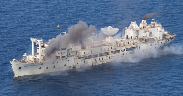 The former U.S. Air Force missile-tracking ship Gen. Hoyt S. Vandenberg was purposely sunk as an artificial reef seven miles off Key West. Photo: Andy Newman